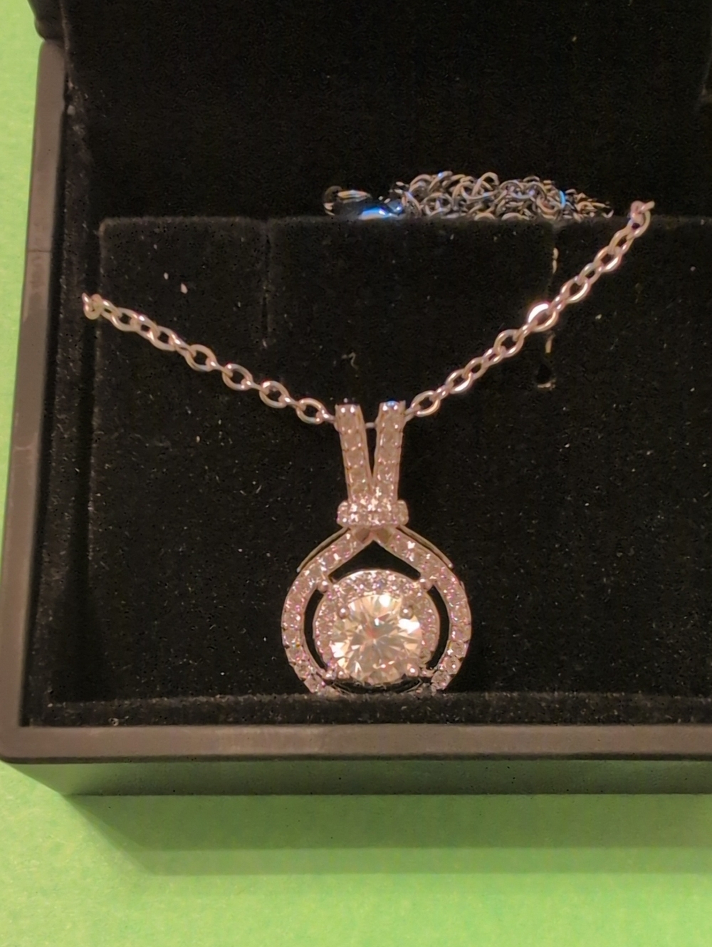 Silver-Tone Halo Round Cubic Zirconia Pendant Necklace - White